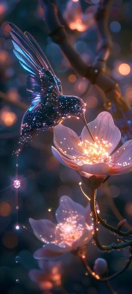 magical fusion wallpaper — flower, bug, branch, blurry background (free 4K phone download)