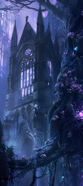 gothic fusion wallpaper — tree, scenery, night, flower (free 4K phone download)