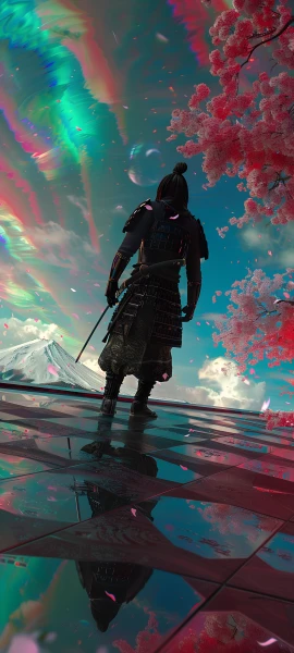 epic anime boy wallpaper — reflection, weapon, armor, japanese armor (free 4K phone download)