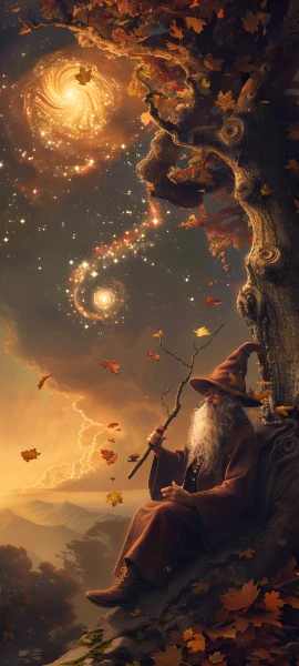 magical anime boy wallpaper — hat, old, tree, long beard (free 4K phone download)