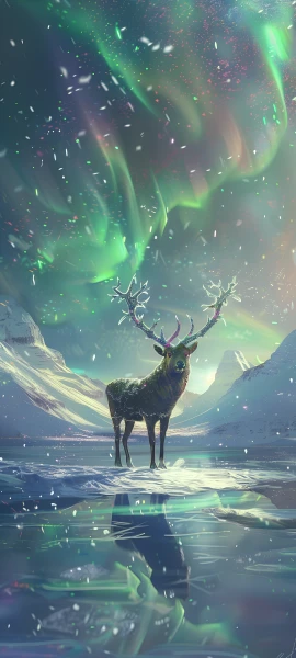 magical fusion wallpaper — aurora, deer, reflection, antlers (free 4K phone download)