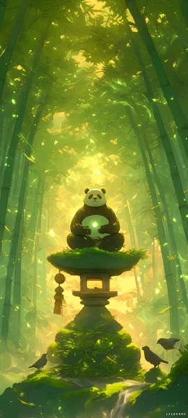 serene fusion wallpaper — bamboo, bamboo forest, nature, panda (free 4K phone download)