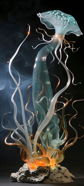 magical fusion wallpaper — jellyfish, tentacles, rock, fire (free 4K phone download)