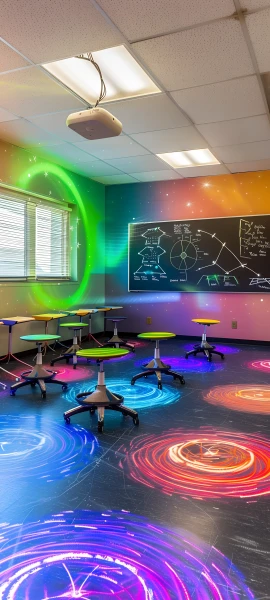neon fusion wallpaper — scenery, window, stool, chalkboard (free 4K phone download)