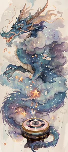 dreamy fusion wallpaper — dragon, eastern dragon, musical note, horns (free 4K phone download)