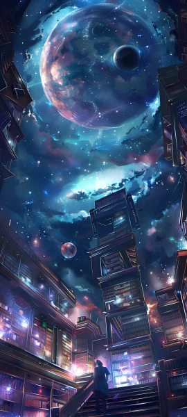 futuristic anime girl wallpaper — scenery, sky, star (sky), moon (free 4K phone download)