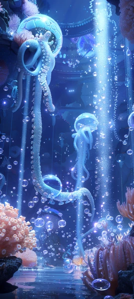 magical fusion wallpaper — jellyfish, coral, bubble, underwater (free 4K phone download)