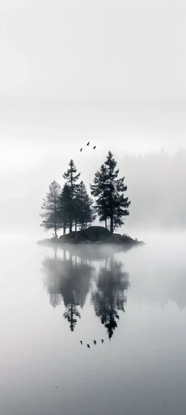 serene fusion wallpaper — monochrome, tree, greyscale, reflection (free 4K phone download)
