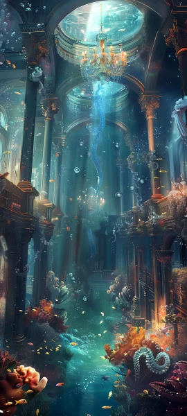 gothic fusion wallpaper — fish, underwater, pillar, scenery (free 4K phone download)