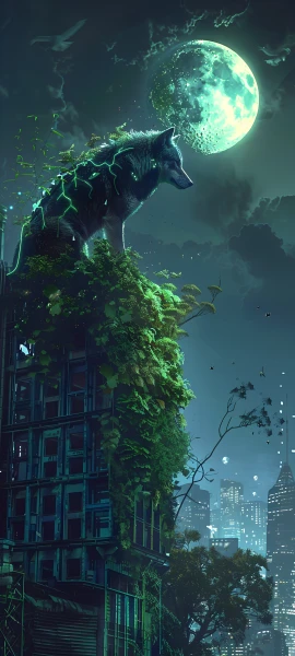 epic fusion wallpaper — moon, night, full moon, overgrown (free 4K phone download)