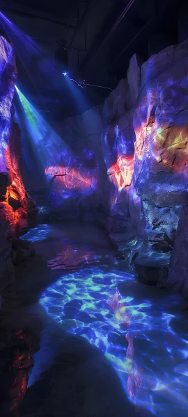 futuristic fusion wallpaper — scenery, water, cave, night (free 4K phone download)