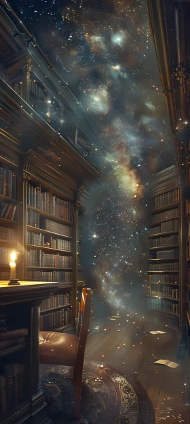 magical fusion wallpaper — book, bookshelf, scenery, star (sky) (free 4K phone download)