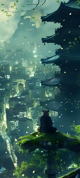 futuristic fusion wallpaper — scenery, architecture, building, east asian architecture (free 4K phone download)