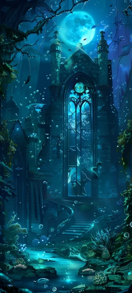 gothic fusion wallpaper — scenery, fish, moon, underwater (free 4K phone download)