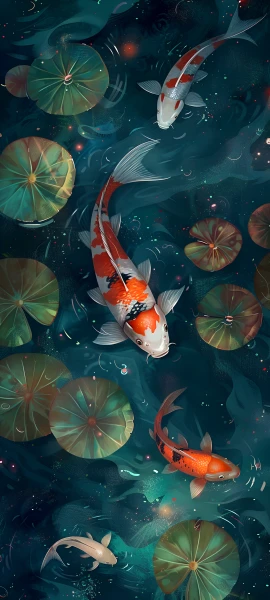 serene fusion wallpaper — koi, fish, lily pad, water (free 4K phone download)