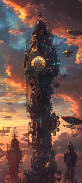futuristic fusion wallpaper — cloud, scenery, sky, gears (free 4K phone download)
