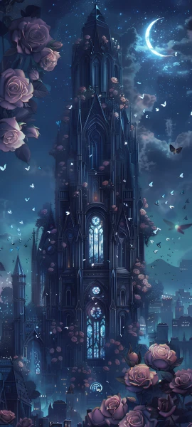 gothic fusion wallpaper — flower, sky, moon, scenery (free 4K phone download)