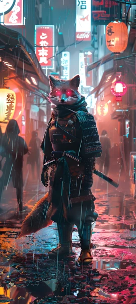 cool fusion wallpaper — japanese armor, rain, armor, weapon (free 4K phone download)