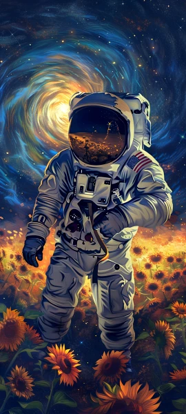 epic fusion wallpaper — flower, astronaut, sunflower, space (free 4K phone download)