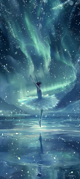 dreamy anime girl wallpaper — aurora, ballerina, reflection (free 4K phone download)