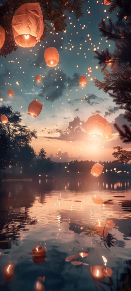 dreamy fusion wallpaper — lantern, scenery, paper lantern, reflection (free 4K phone download)