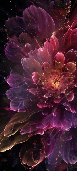 dreamy fusion wallpaper — flower, pink flower, purple flower, light particles (free 4K phone download)