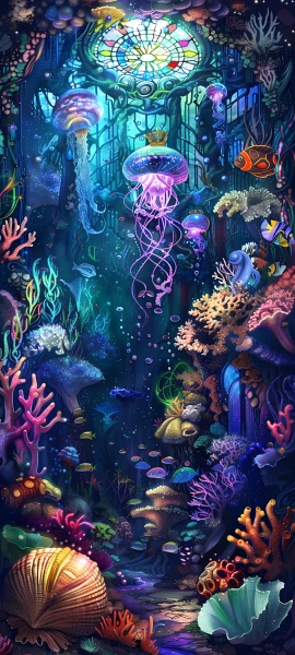 whimsical fusion wallpaper — coral, jellyfish, fish, underwater (free 4K phone download)