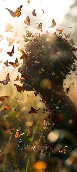 whimsical fusion wallpaper — bug, butterfly, grass, scenery (free 4K phone download)