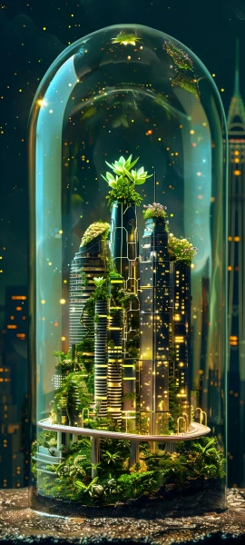 futuristic fusion wallpaper — scenery, building, night, plant (free 4K phone download)