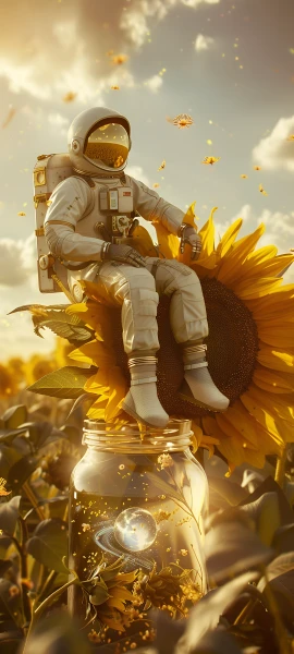 epic fusion wallpaper — astronaut, flower, sunflower, helmet (free 4K phone download)