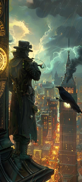 gothic anime boy wallpaper — crow, rain, hat, bird (free 4K phone download)