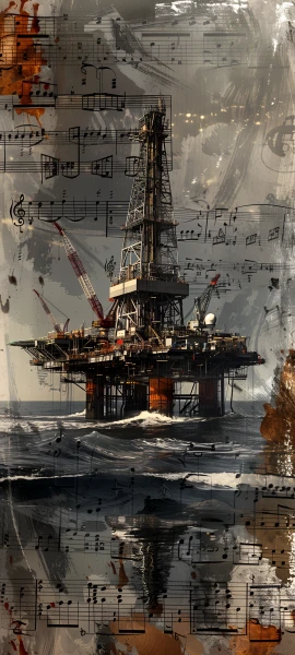 grunge fusion wallpaper — musical note, scenery, ship, staff (music) (free 4K phone download)