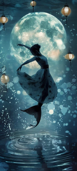whimsical anime girl wallpaper — moon, full moon, lantern (free 4K phone download)