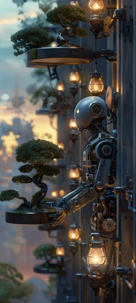 futuristic fusion wallpaper — robot, science fiction, tree, humanoid robot (free 4K phone download)