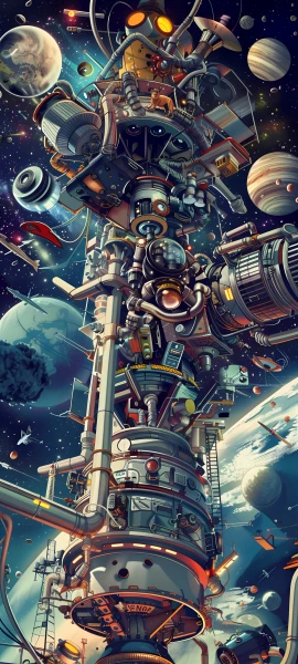 futuristic fusion wallpaper — planet, space, star (sky), spacecraft (free 4K phone download)