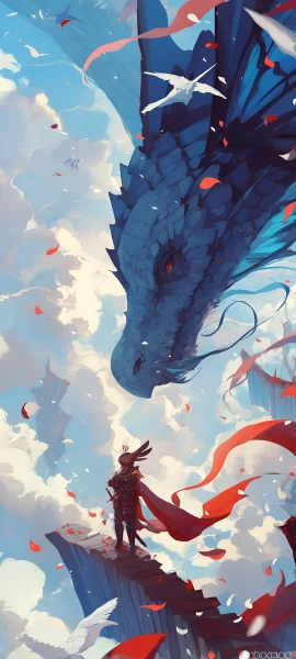 epic anime boy wallpaper — sky, cloud, dragon, animal ears (free 4K phone download)
