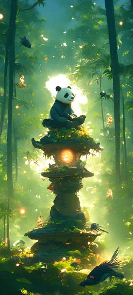 serene fusion wallpaper — nature, forest, bamboo, panda (free 4K phone download)