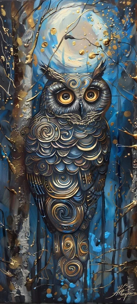 whimsical fusion wallpaper — owl, bird, branch, animal focus (free 4K phone download)