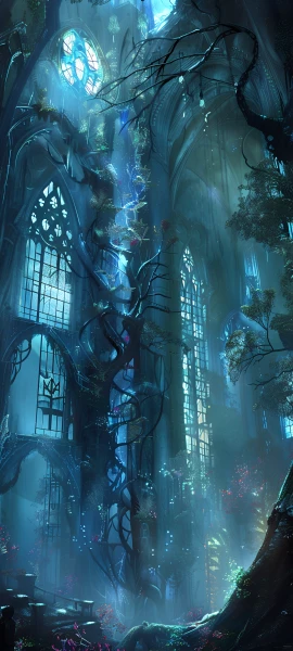 gothic fusion wallpaper — scenery, window, stained glass, tree (free 4K phone download)