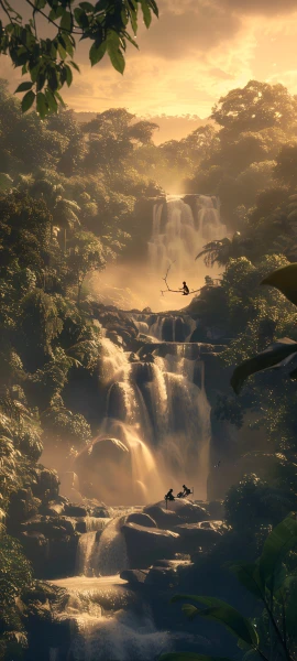serene fusion wallpaper — waterfall, scenery, water, tree (free 4K phone download)