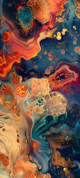 abstract fusion wallpaper — waves, jellyfish, fish, water (free 4K phone download)