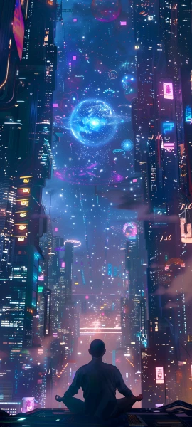 futuristic anime boy wallpaper — city, scenery, skyscraper (free 4K phone download)