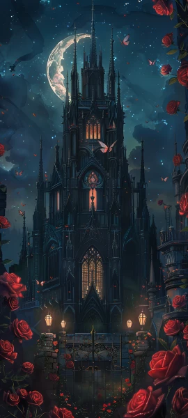 gothic fusion wallpaper — moon, flower, sky, night (free 4K phone download)