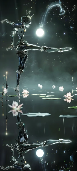 futuristic fusion wallpaper — joints, flower, reflection, moon (free 4K phone download)