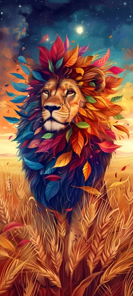 colorful fusion wallpaper — sky, lion, star (sky), leaf (free 4K phone download)