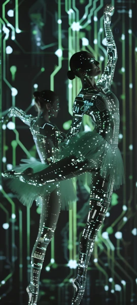 futuristic fusion wallpaper — dancing, ballet, multiple girls, ballerina (free 4K phone download)