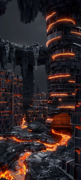 epic fusion wallpaper — fire, lava, library, scenery (free 4K phone download)