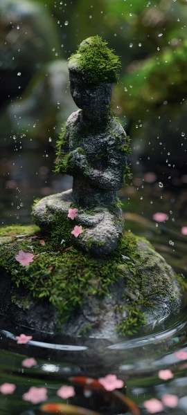 serene fusion wallpaper — flower, water, pink flower, moss (free 4K phone download)
