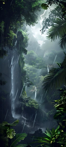 serene fusion wallpaper — rain, scenery, tree, nature (free 4K phone download)