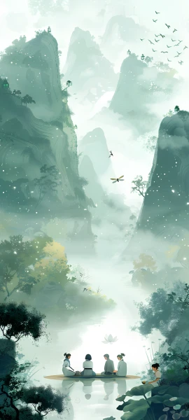 serene fusion wallpaper — bird, multiple boys, tree, scenery (free 4K phone download)